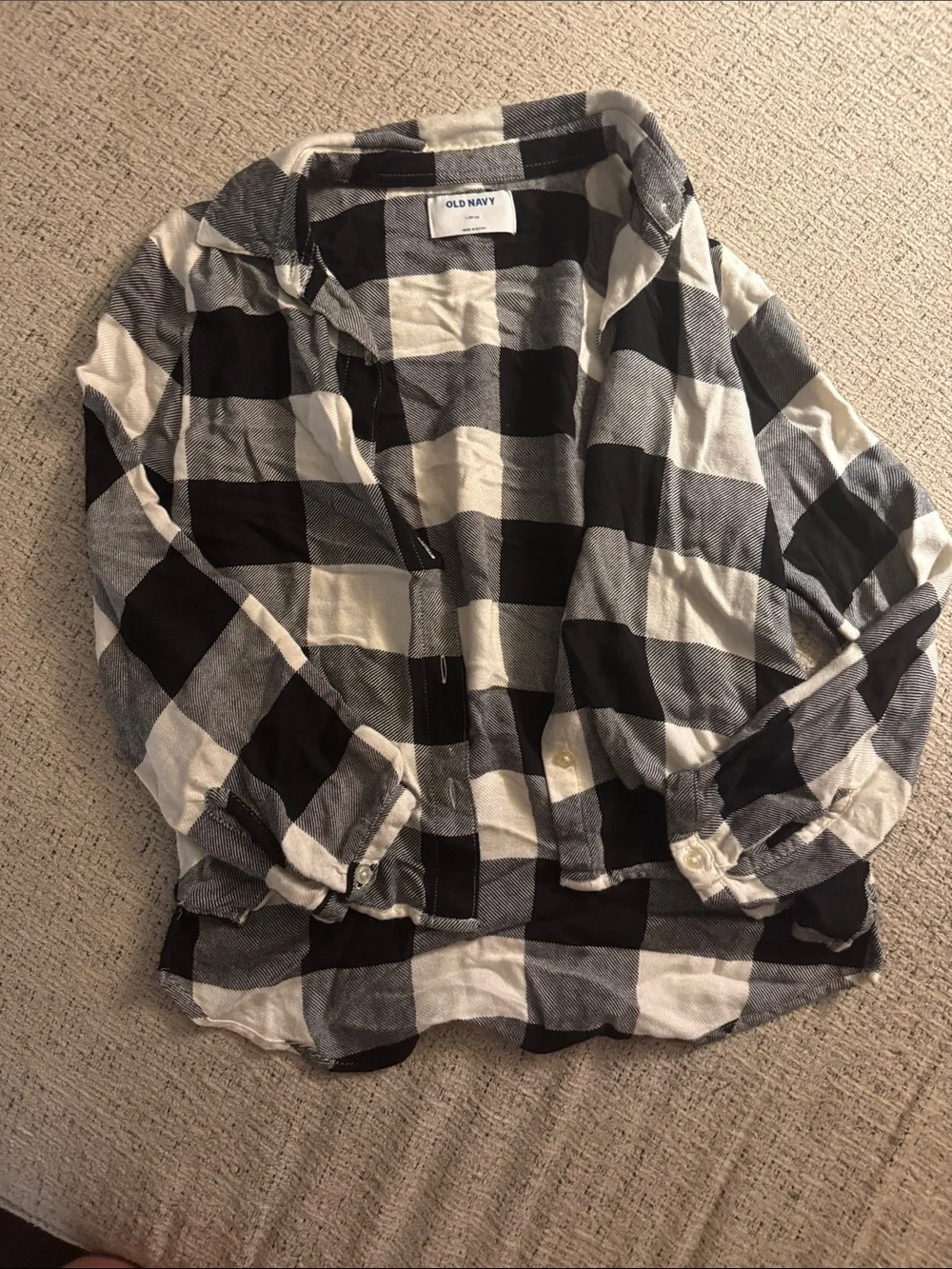 Old Navy Black and White Buffalo Plaid Button-Down Shirt - Kids